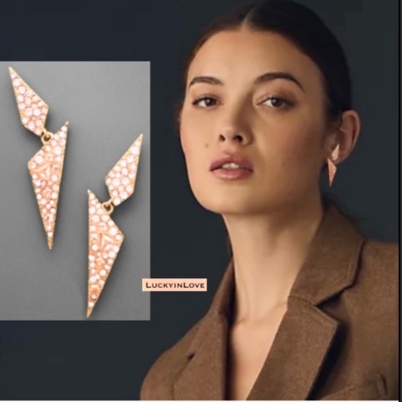 ALEXIS BITTAR • Rose Gold Origami Shards Crystal Edgy Hinged Post Drop Earrings